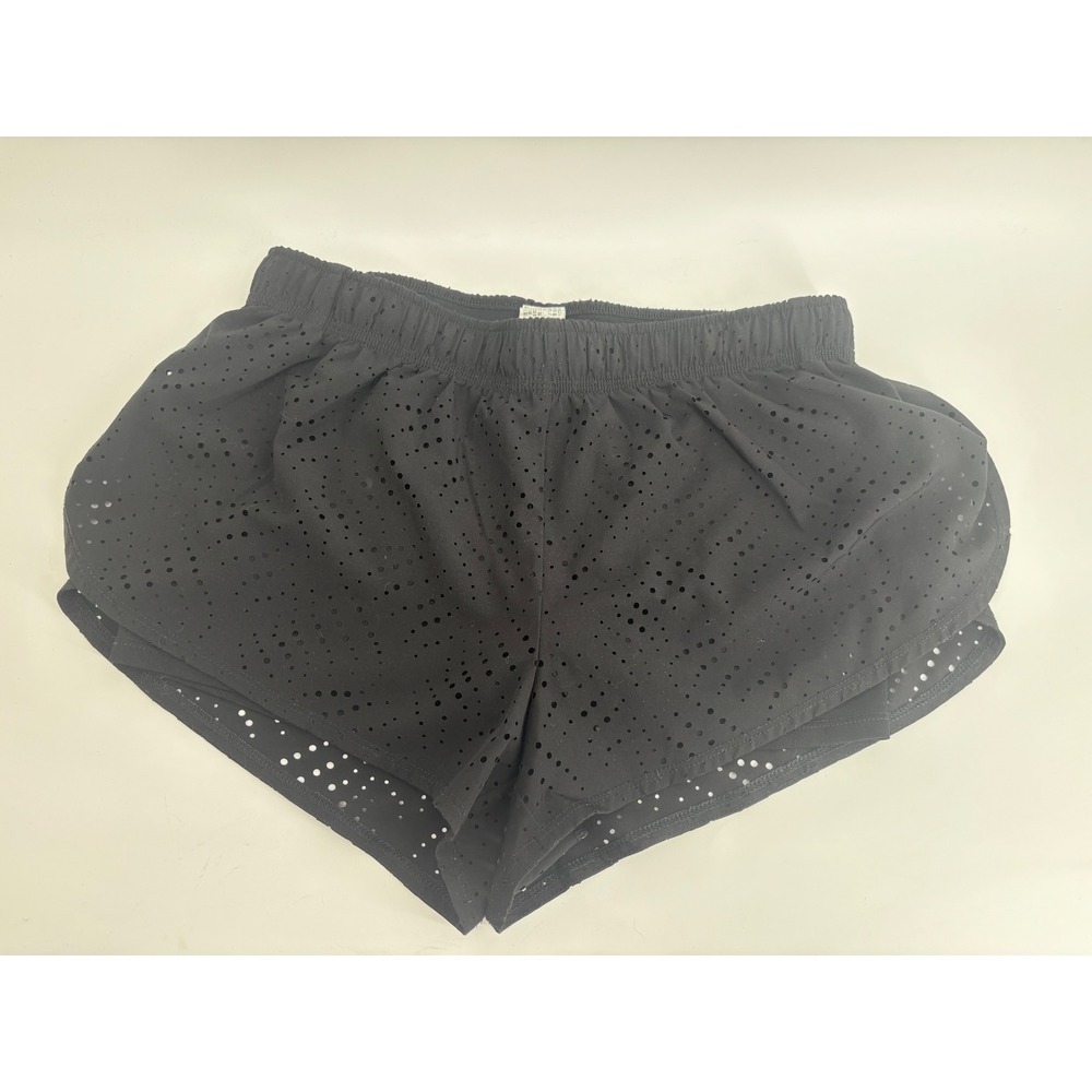 Forever 21 Women Black Laser Cut Perforated Running Athletic Shorts Size Small